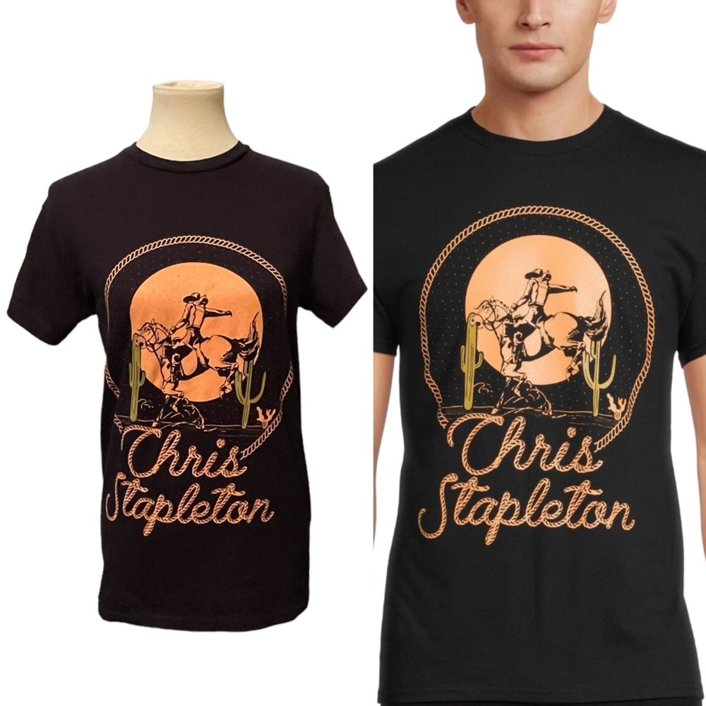 Chris Stapleton Cowboy Lasso Cactus Graphic Black T-shirt Small EUC